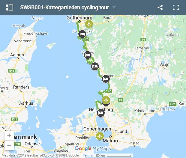 Mapa Kattegattleden en bicicleta