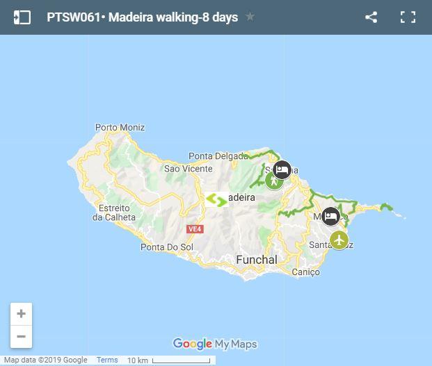 Mapa rutas de senderismo en Madeira
