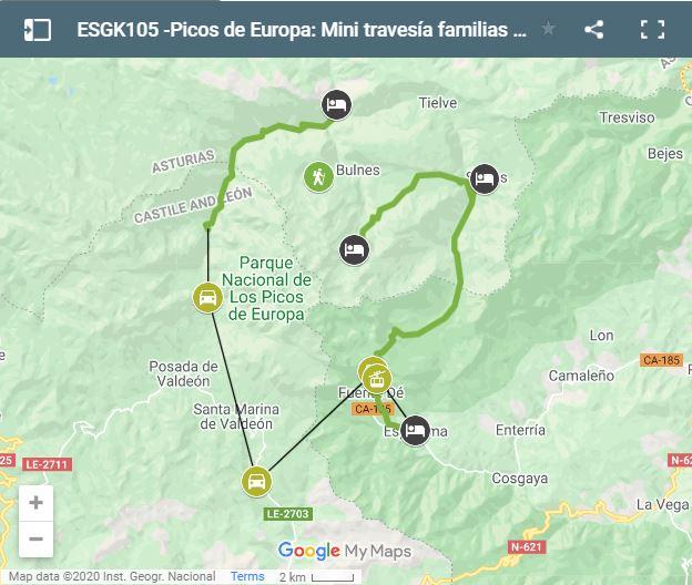 Mapa rutas con niños en Picos de Europa 