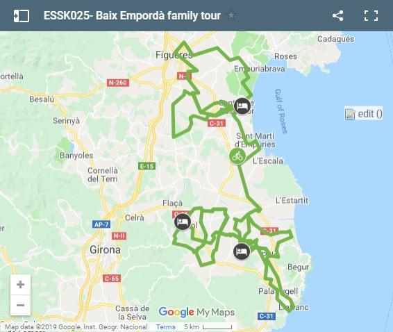 Mapa rutas en bici para familias Baix Empordá