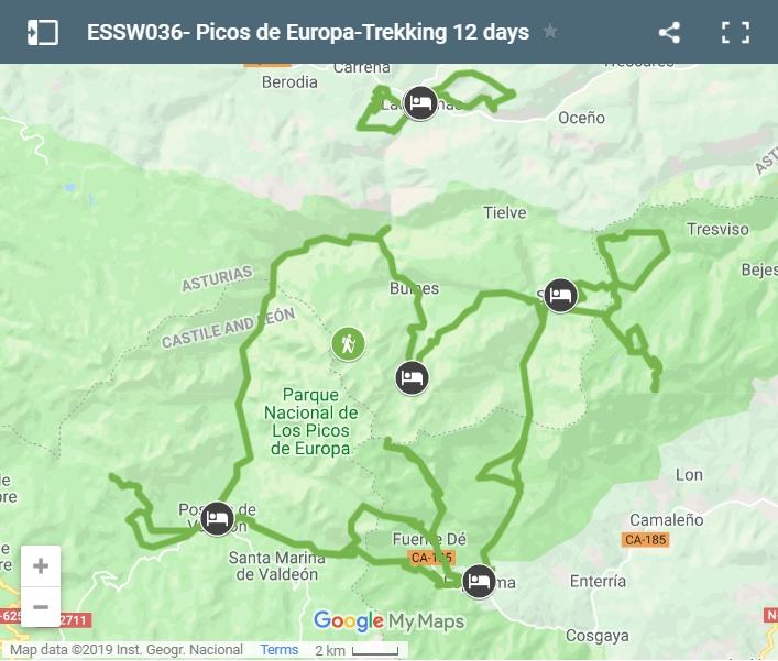Mapa rutas Picos de Europa desde Sotres