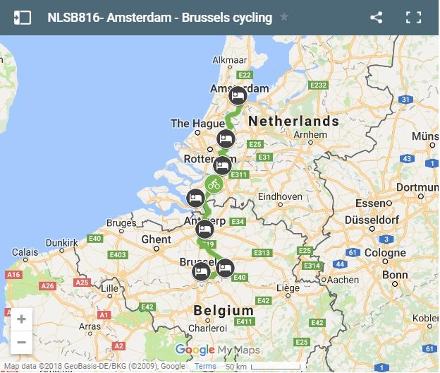 Map cycling from Amsterdam to Brussels