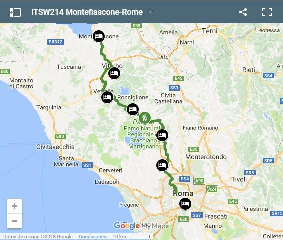 Mapa etapas Via Francigena hasta Roma