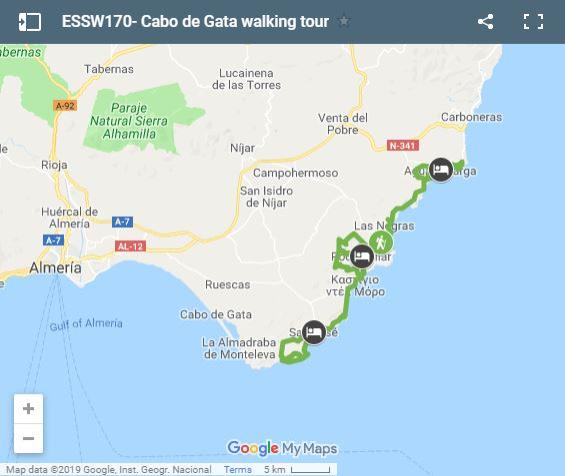 Mapa rutas de senderismo en Cabo de Gata