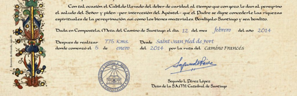 certificado distancia Camino de Santiago